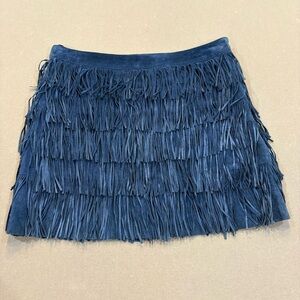 Michael Kors Leather Fringe Boho Mini Skirt Blue Size 2